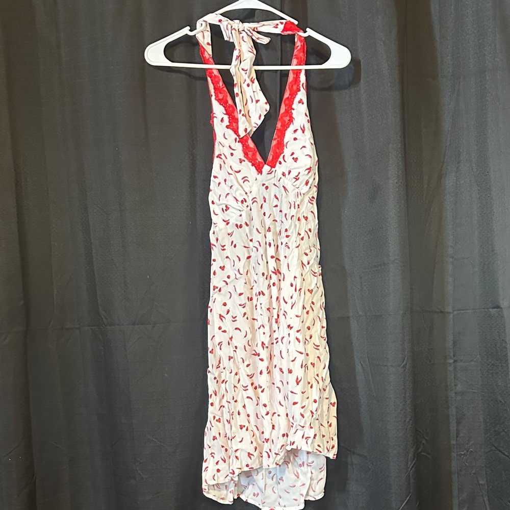 wild fable White Halter Dress with Red Cherry Motif NWT